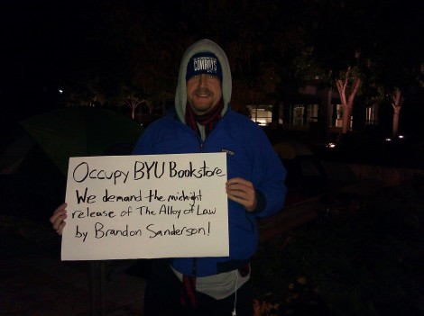 Occupy BYU Bookstore - We demand the midnight release of The Alloy of Law by Brandon Sanderson